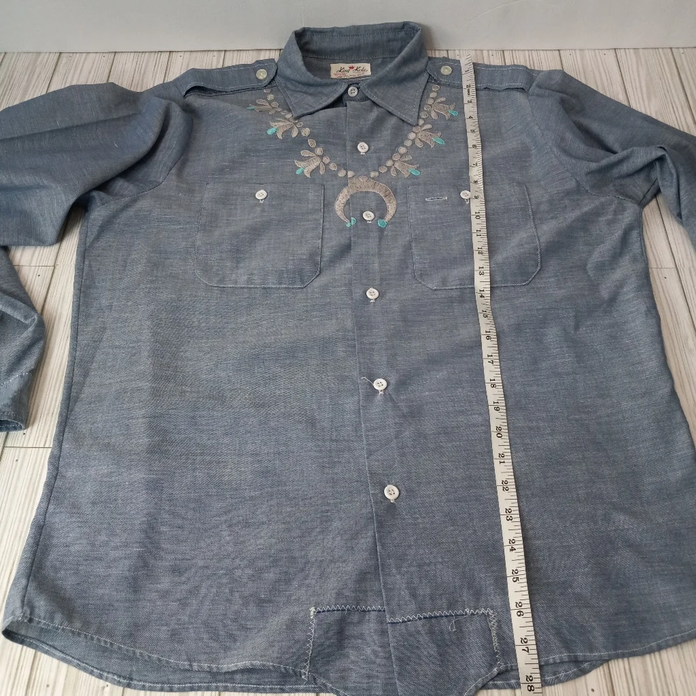Vintage King Kole Hand Embroidered Southwestern Chambray Long Sleeve Shirt